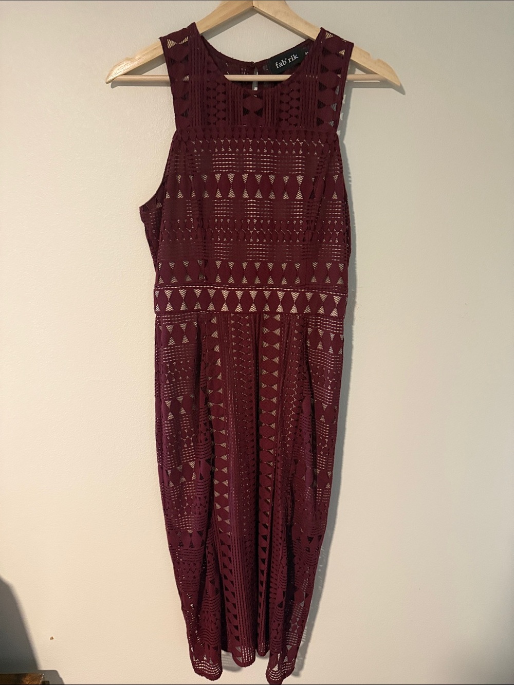 fab'rik Maroon Crochet Midi Dress